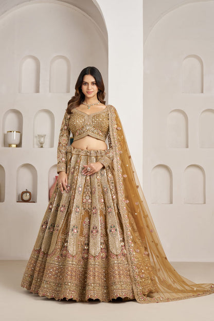 Antique Gold Bridal Lehenga Choli with Net Dupatta
