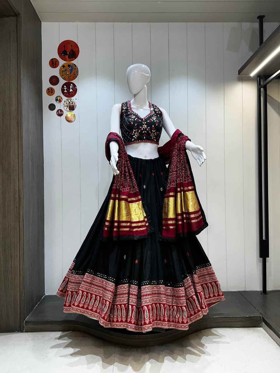 Black Pure Cotton Chaniya Choli with Heavy Ajrakh Border