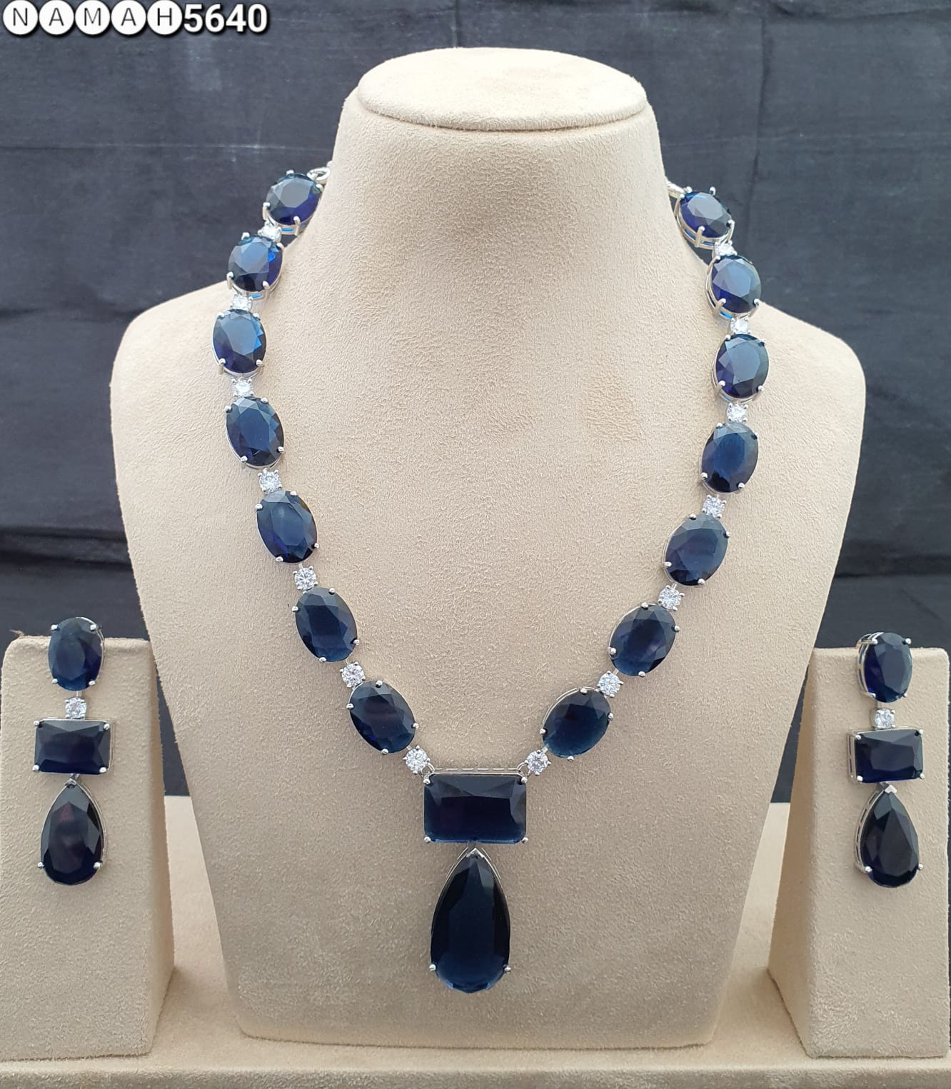 Blue American Diamond Necklace Set
