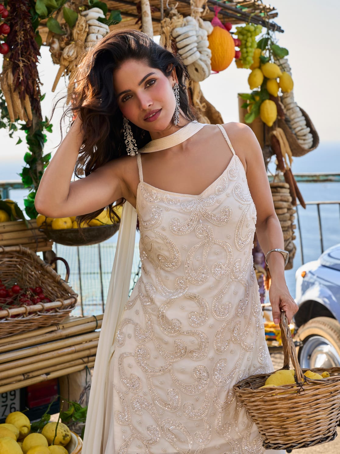 Ivory Embroidered Georgette Sharara Suit Set with Dupatta