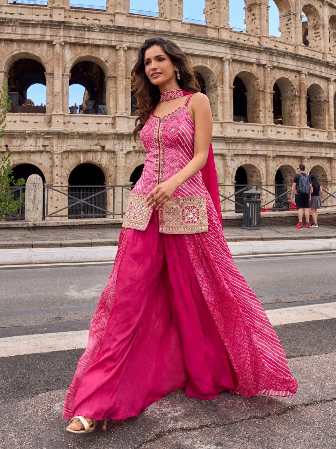 Pink Embroidered Silk Sharara Suit Set with Dupatta