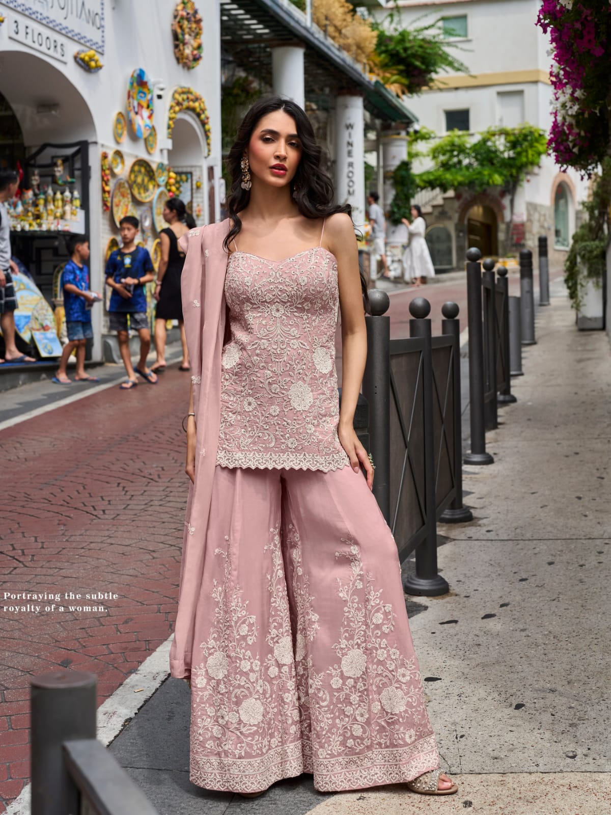 Blush Pink Embroidered Mul Silk Palazzo Suit Set with Dupatta