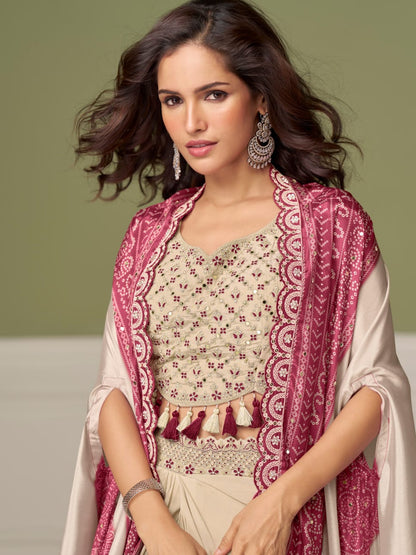Pink Real Chinon Embroidered Palazzo Suit with Digital Print Dupatta