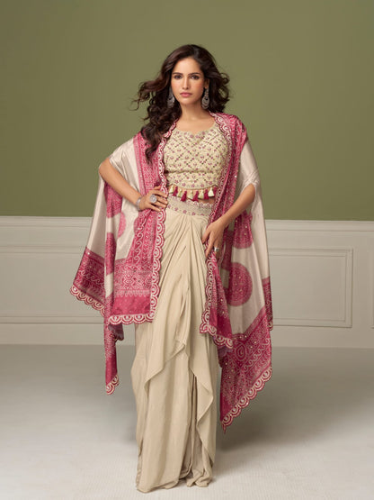 Pink Real Chinon Embroidered Palazzo Suit with Digital Print Dupatta