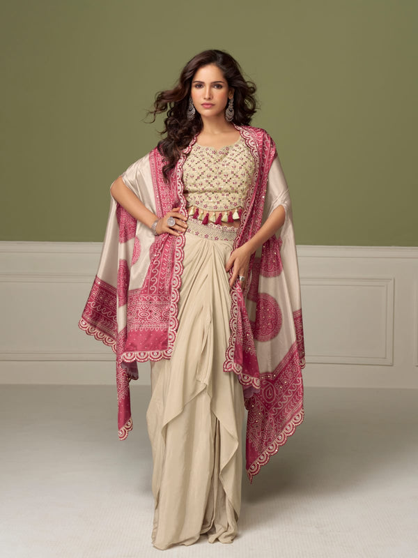 Pink Real Chinon Embroidered Palazzo Suit with Digital Print Dupatta