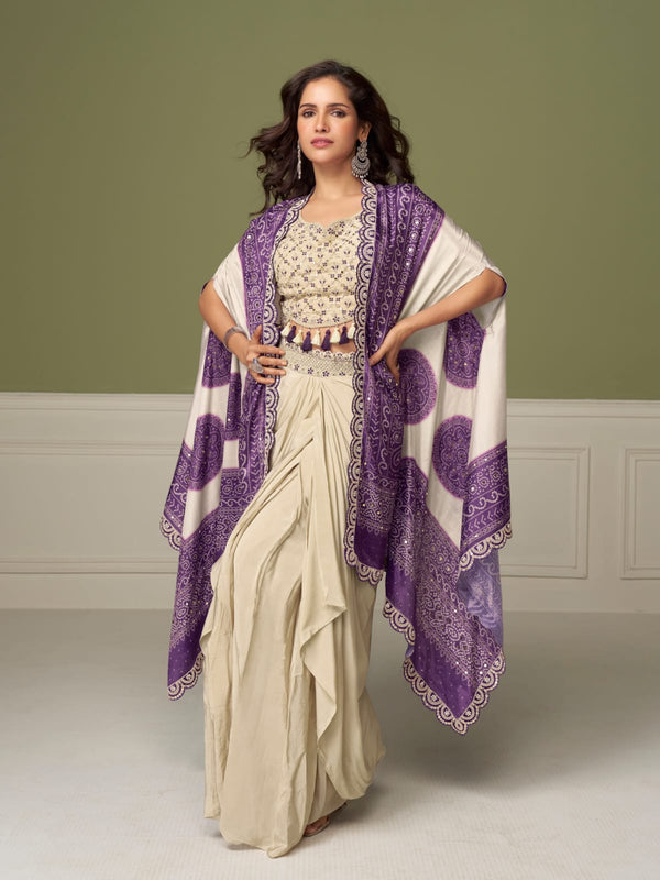 Purple Real Chinon Embroidered Palazzo Suit with Digital Print Dupatta