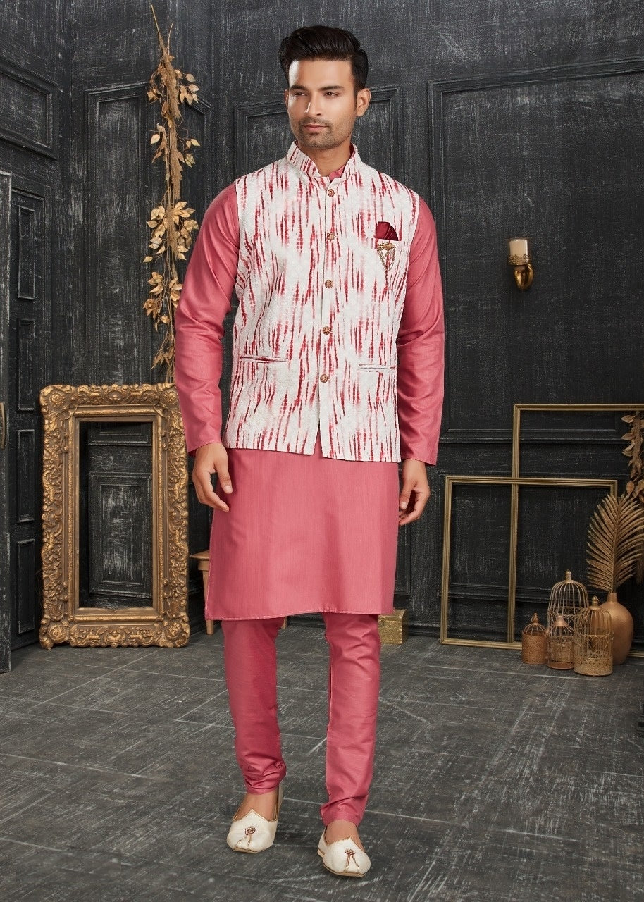 Vol 68A Fancy Kurta Pajama With Designer Koti Set D.No 68011