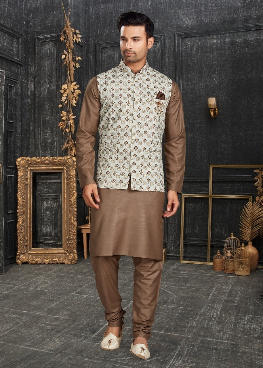 Vol 68A Fancy Kurta Pajama With Designer Koti Set D.No 68010