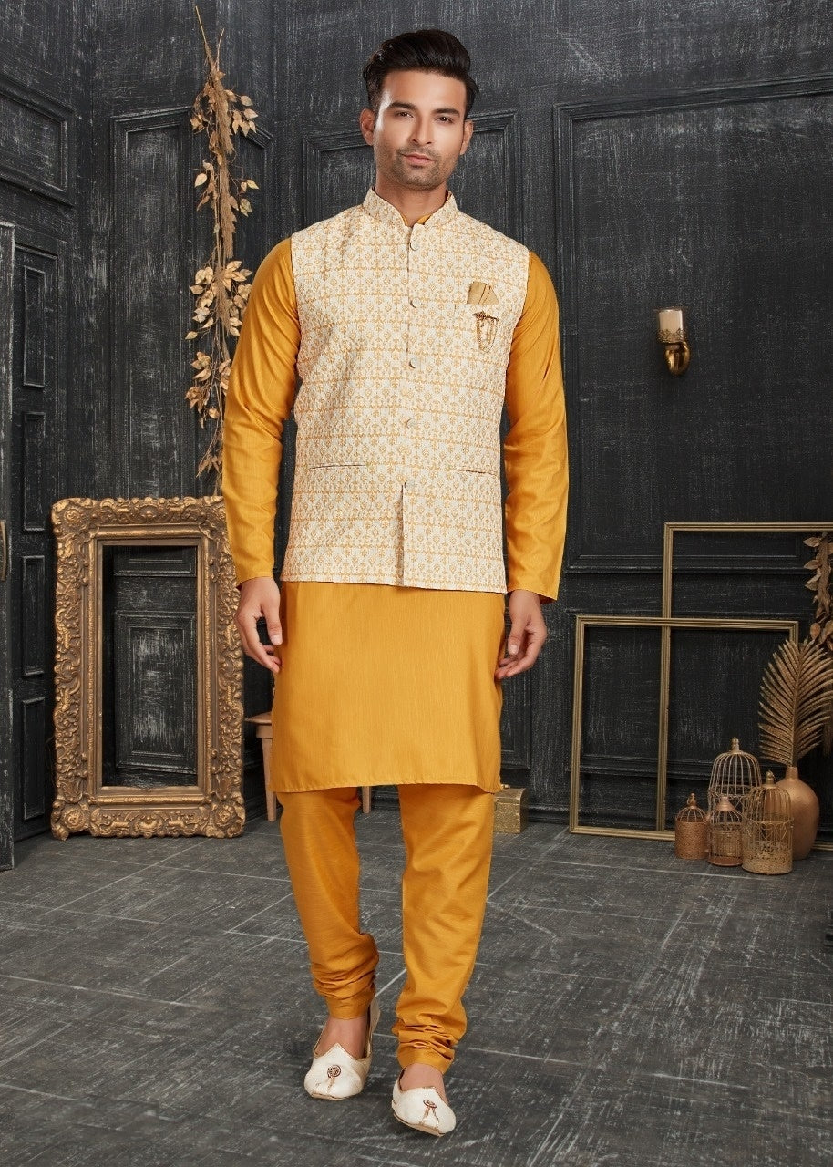 Vol 68A Fancy Kurta Pajama With Designer Koti Set D.No 68012