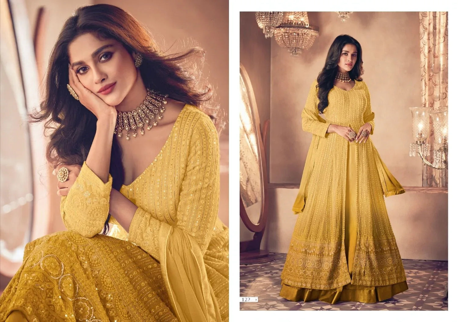 Sayuri Noor Gold Shaded Designer Georgette Salwar Suit D.No 122-O - Anant Exports