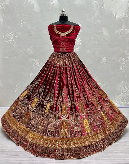 Bridal Velvet Embroidered Lehenga Choli D.No 2491-B - Anant Exports