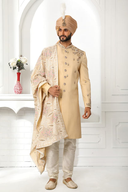 Pista Green Art Silk Sherwani for Men