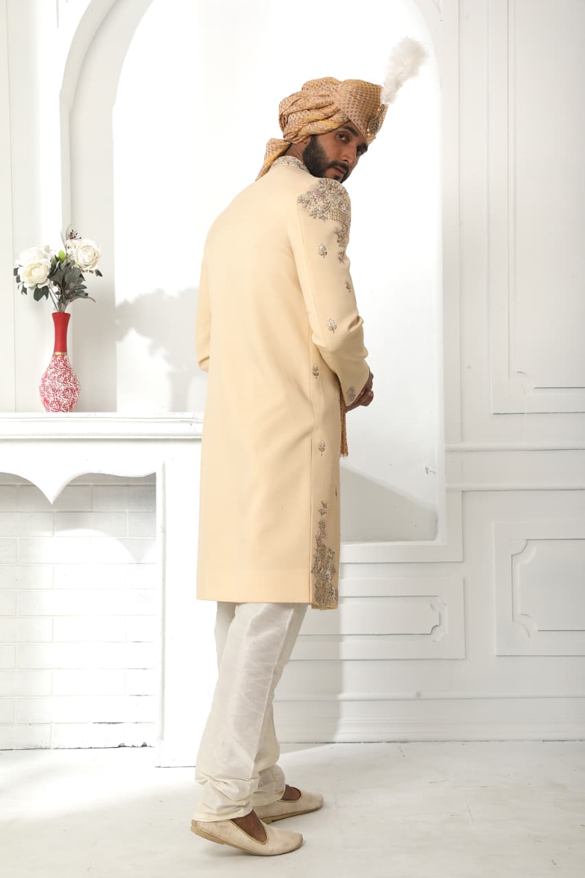Pista Green Art Silk Sherwani for Men