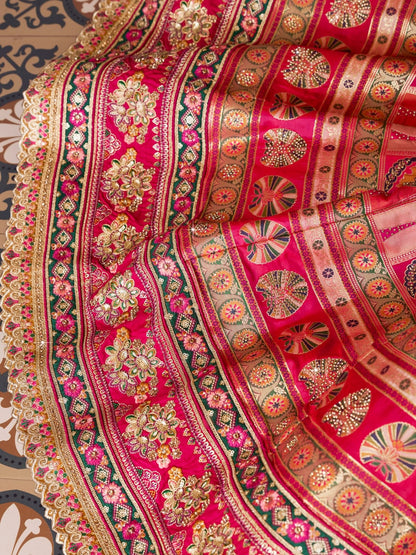 Pink Banarasi Silk Lehenga Choli with Swarovski &amp; Zari Work