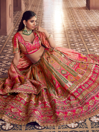 Pink Banarasi Silk Lehenga Choli with Swarovski &amp; Zari Work