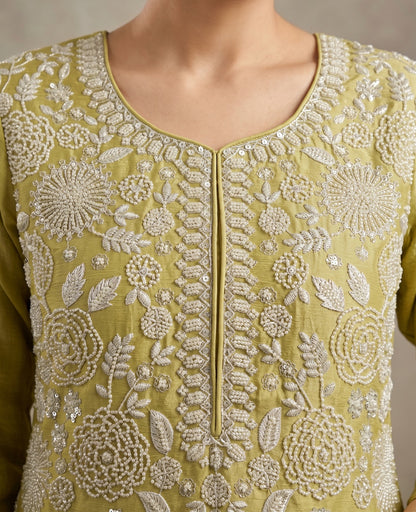 Pistachio Green Premium Chinon Beads Work Sharara Suit