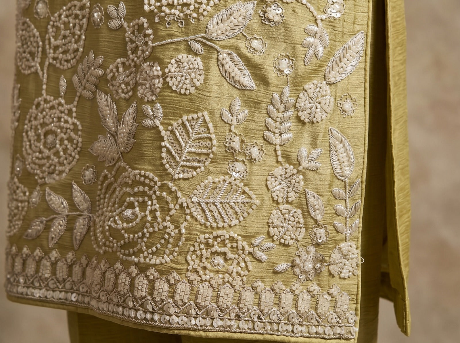Pistachio Green Premium Chinon Beads Work Sharara Suit