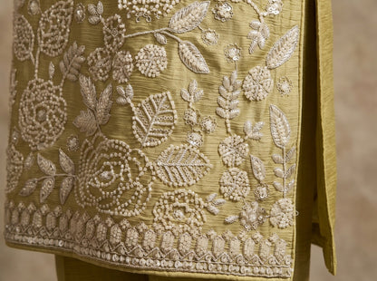 Pistachio Green Premium Chinon Beads Work Sharara Suit