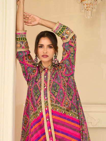 Purple Multicolor Indo-Western Pant Set with Aari &amp; Gota Patti Work