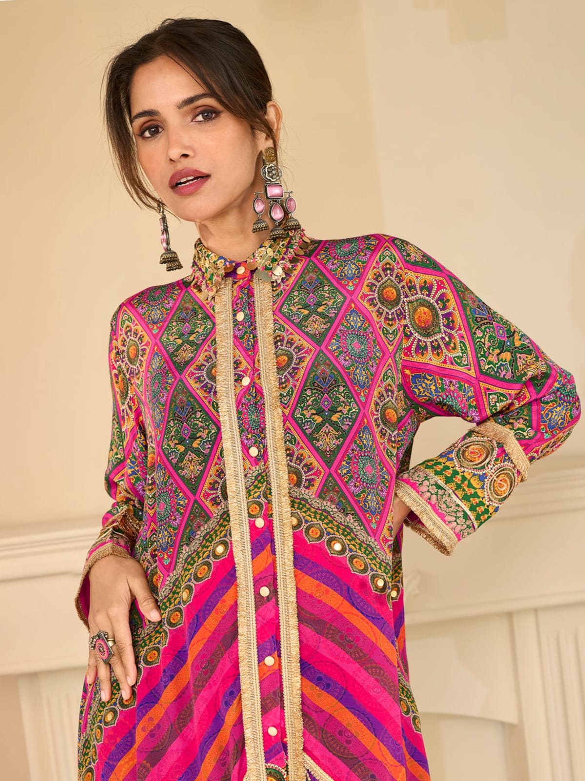 Purple Multicolor Indo-Western Pant Set with Aari &amp; Gota Patti Work