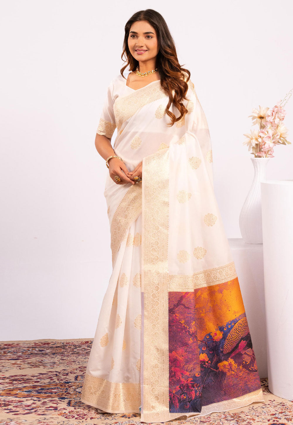 White Pure Soft Banarasi Silk Zari Woven Saree 