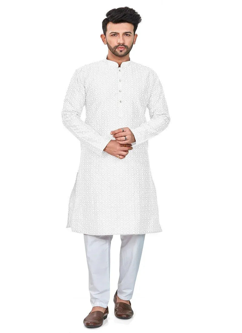 White Colour RFSK 0013 Kurta Pajama - Anant Exports