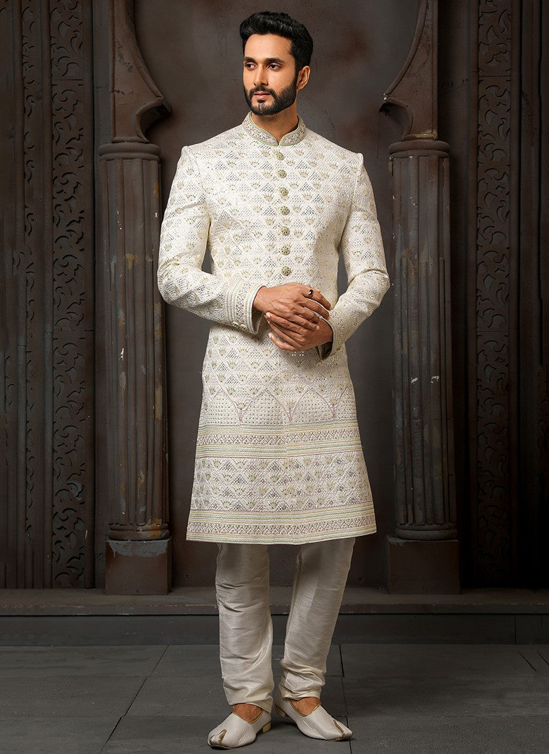 White Colour Wedding Wear Sherwani Suit D.No.1730 Anant Tex Exports Private Limited