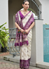 White & Purple Pure Soft Banarasi Silk Patola Zari Woven Saree 