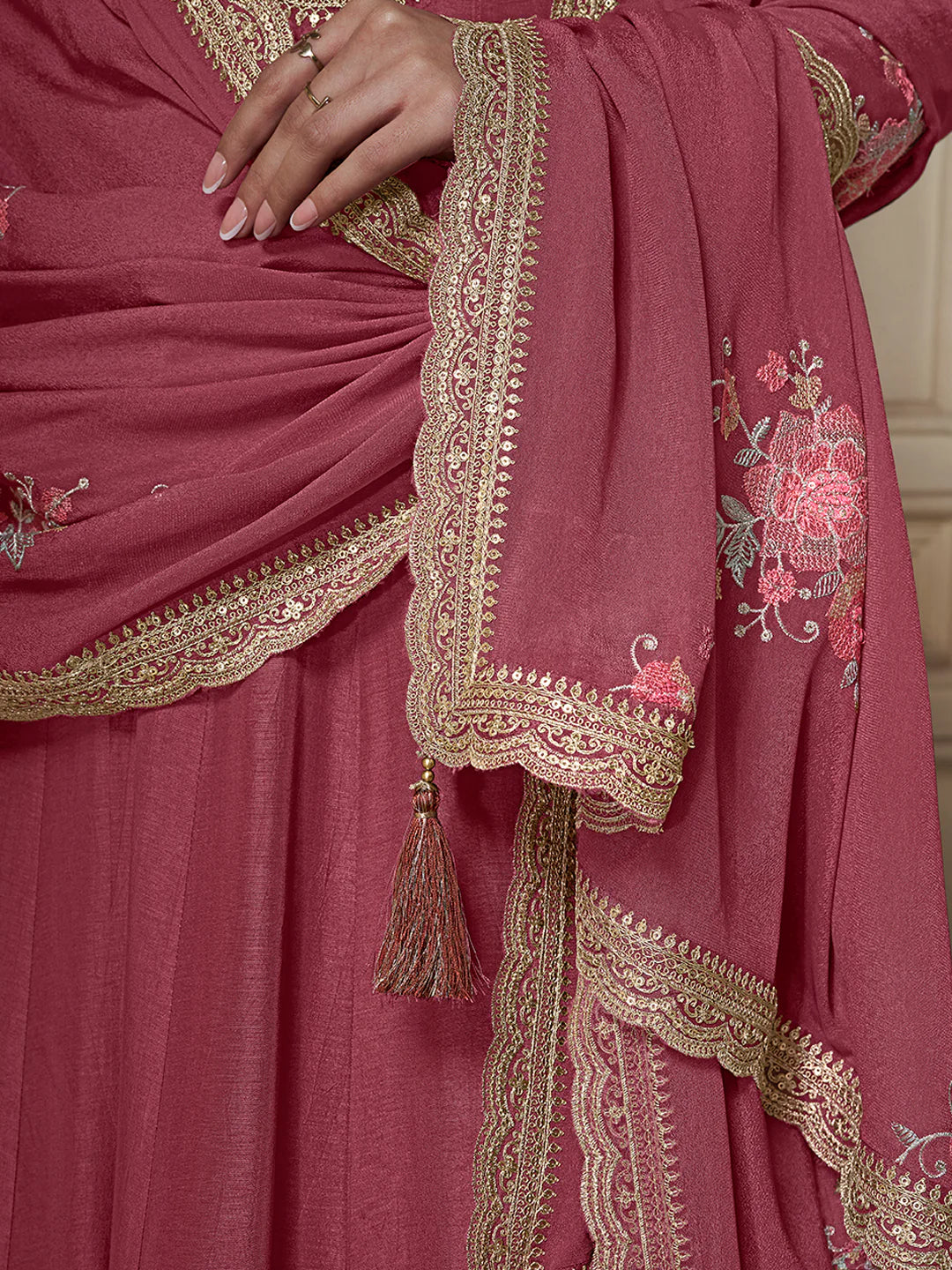Wine Dola Silk Anarkali Suit with Heavy Sequins Hand Embroidery