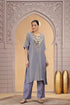 Grey Organza Shimmer A-Line Kurta with Loose Pant Set Kurta Set Anant Tex Exports Pvt.Ltd..