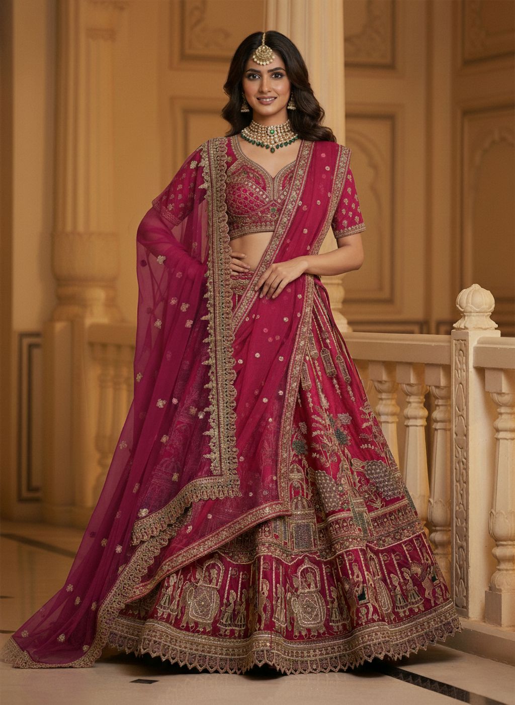 Rasberry Pink Pure Soft Silk Heavy Embroidery Work Bridal Lehenga