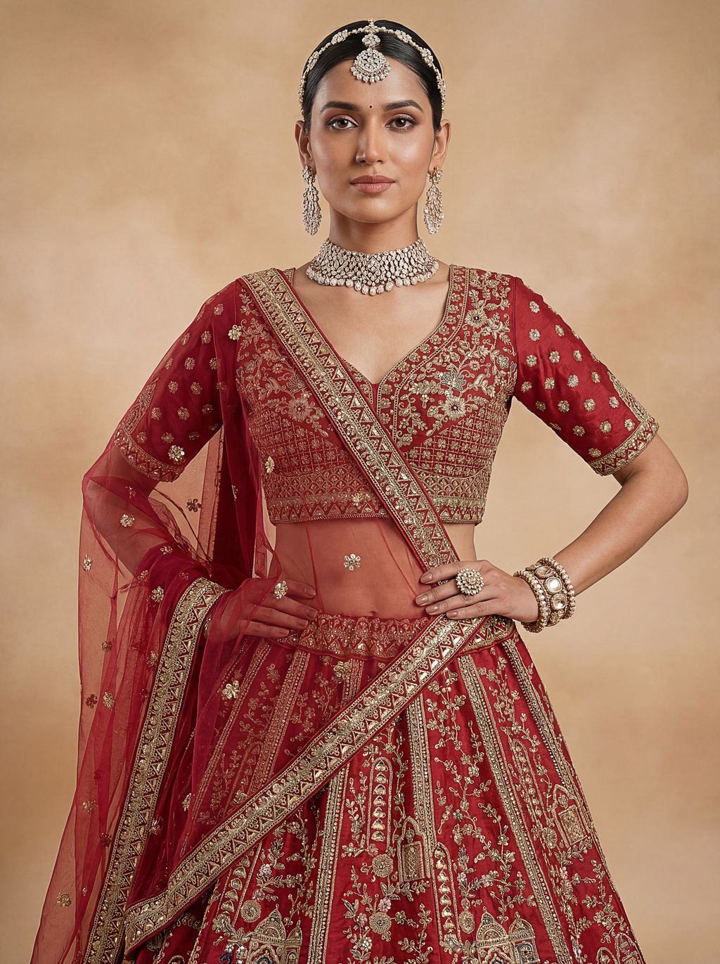 Red Pure Soft Silk Heavy Embroidery Work Bridal Lehenga 
