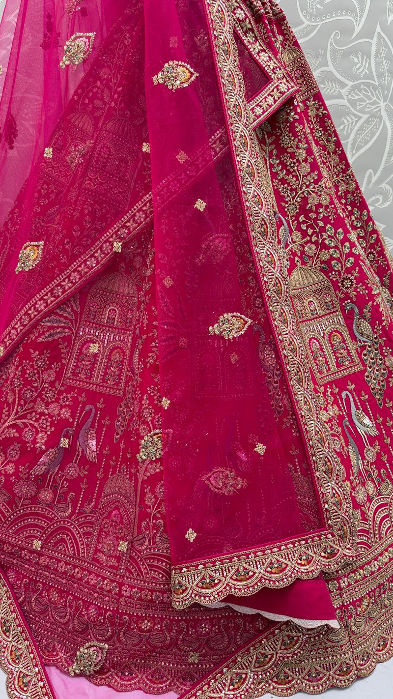 Pink Pure Soft Gadwal Silk Heavy Embroidery Work Bridal Lehenga 