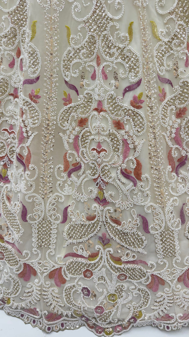 White Pure Heavy Net Motif Handwork Zari Sequins Work Bridal Lehenga Choli