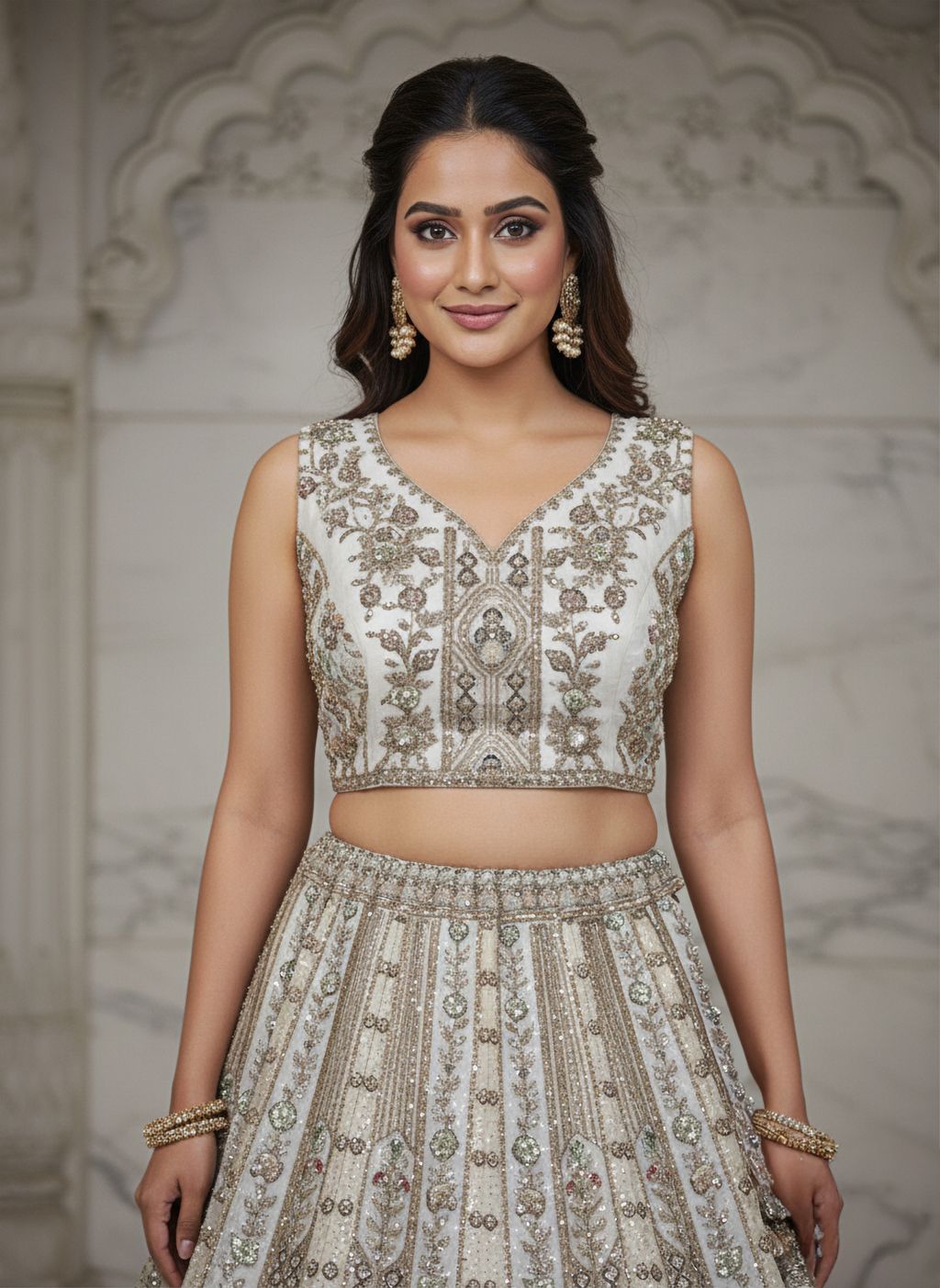 White Pure Soft Orgenza Sequins Work Bridal Lehenga Choli Organza Lehenga Choli Anant Tex Exports Pvt.Ltd..