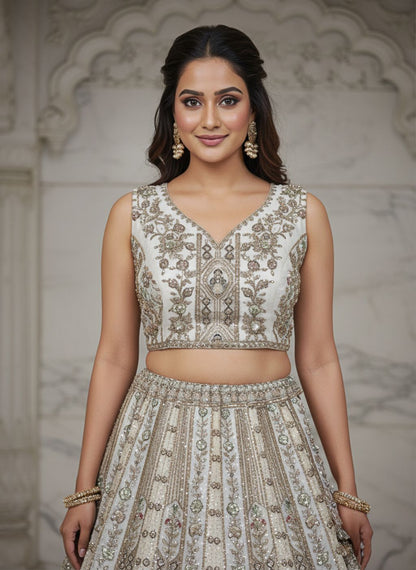 White Pure Soft Orgenza Sequins Work Bridal Lehenga Choli Organza Lehenga Choli Anant Tex Exports Pvt.Ltd..