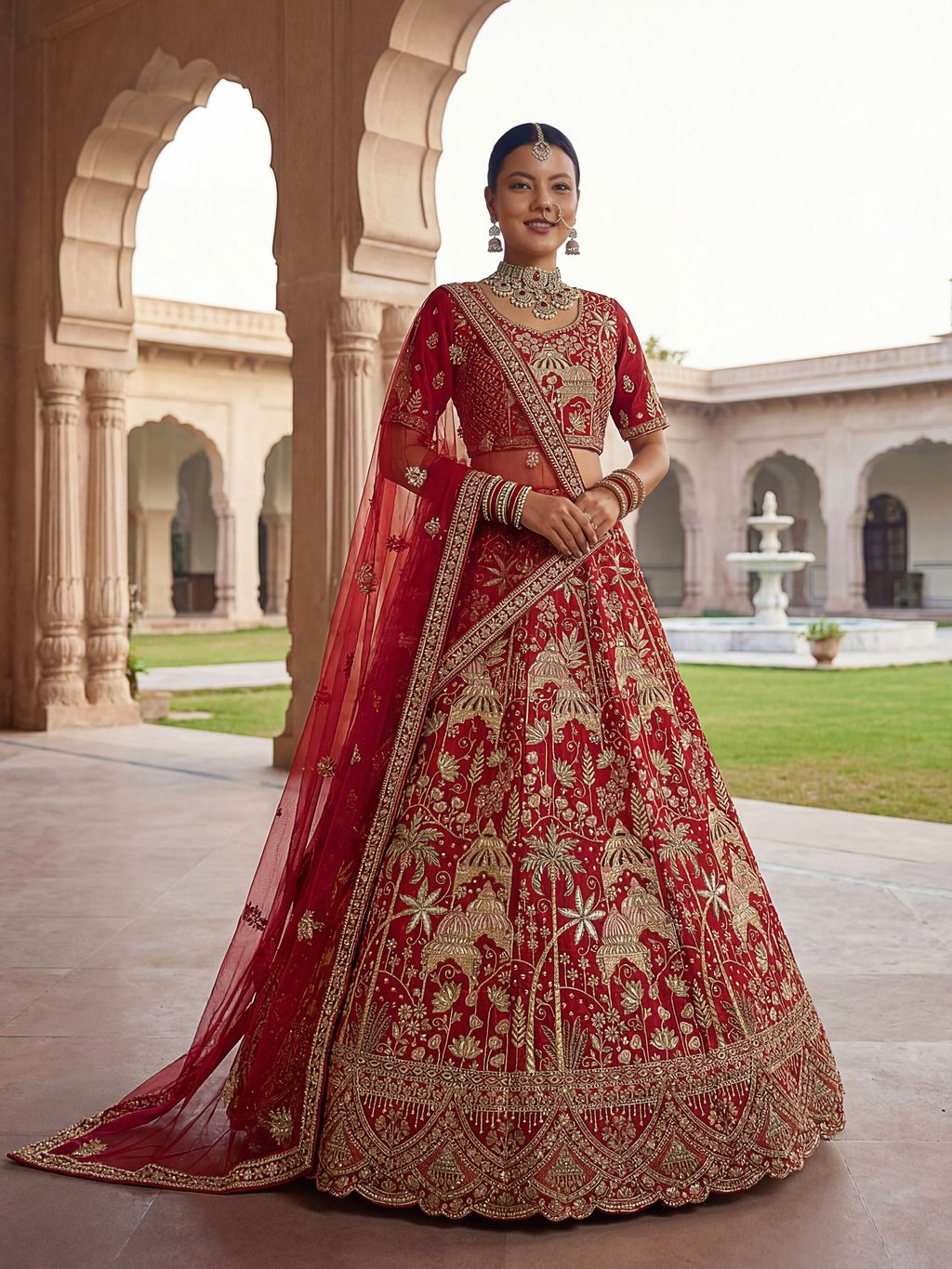 Red Pure Soft Silk Heavy Embroidery Work Bridal Lehenga 