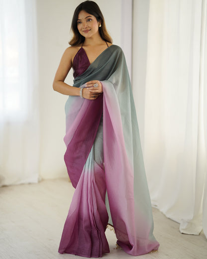 Grey shaded Pure Soft Candy Crush Silk Ready to Wear Saree 