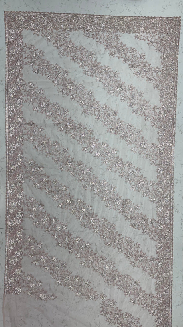 Lavender Pure Premium Net Handwork Kasti &amp; Motif Zari Metallic Sequins Work Wedding Saree