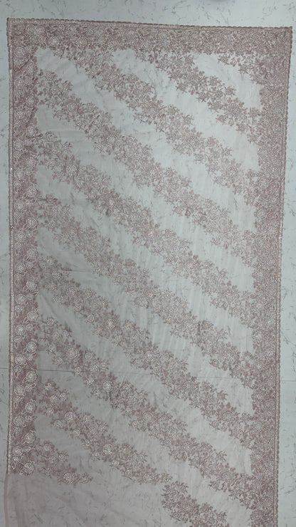 Lavender Pure Premium Net Handwork Kasti &amp; Motif Zari Metallic Sequins Work Wedding Saree