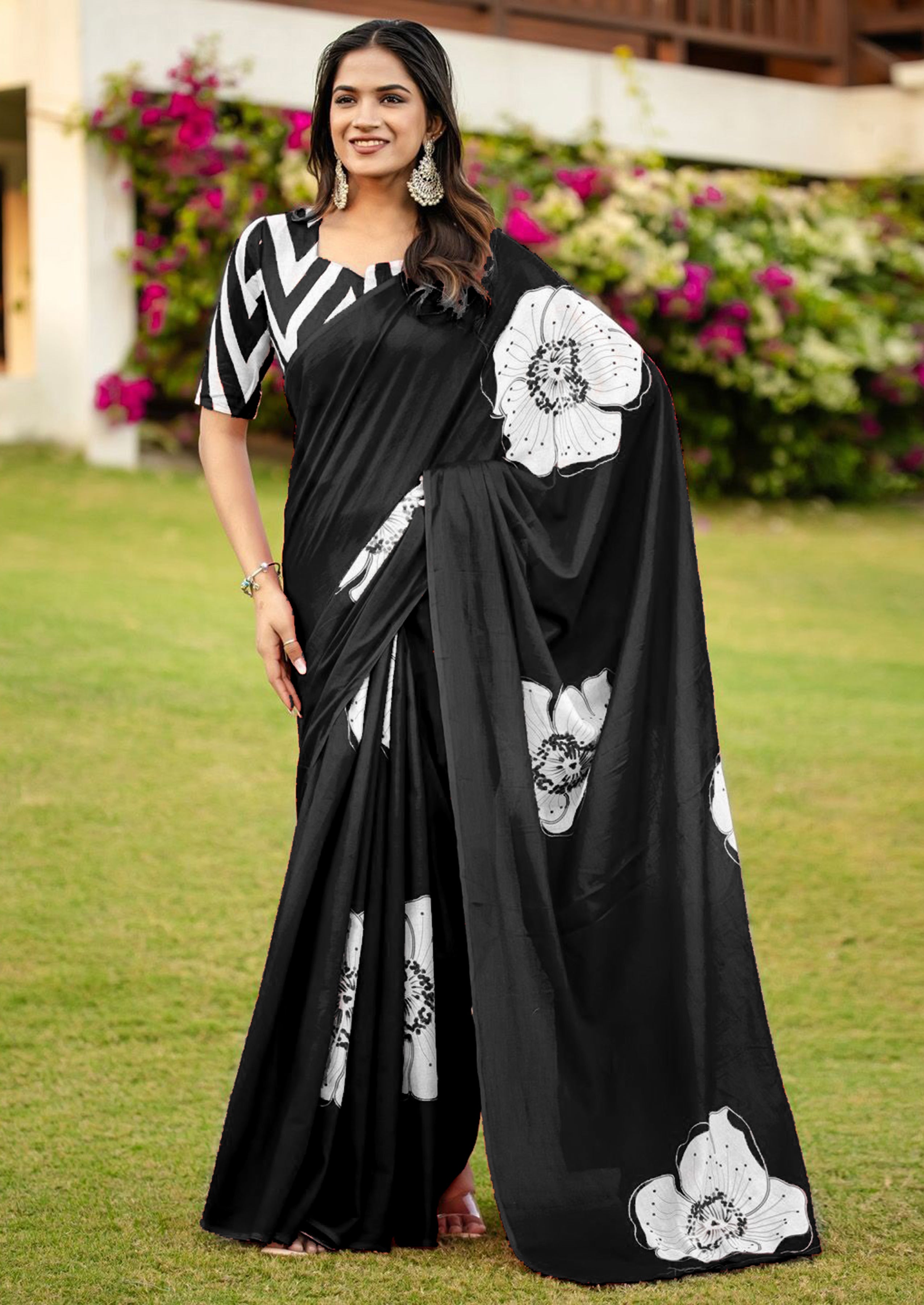 Black Pure Soft Cotton Bagru Block Print Saree