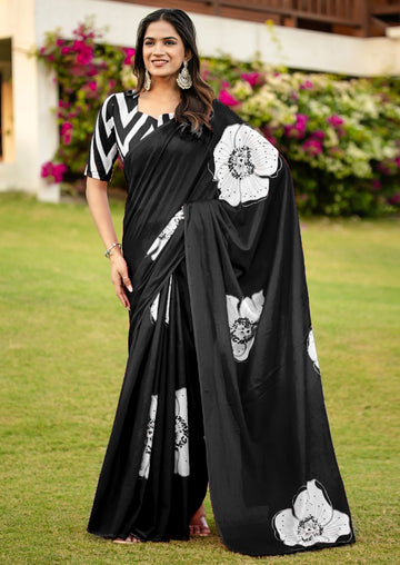Black Pure Soft Cotton Bagru Block Print Saree