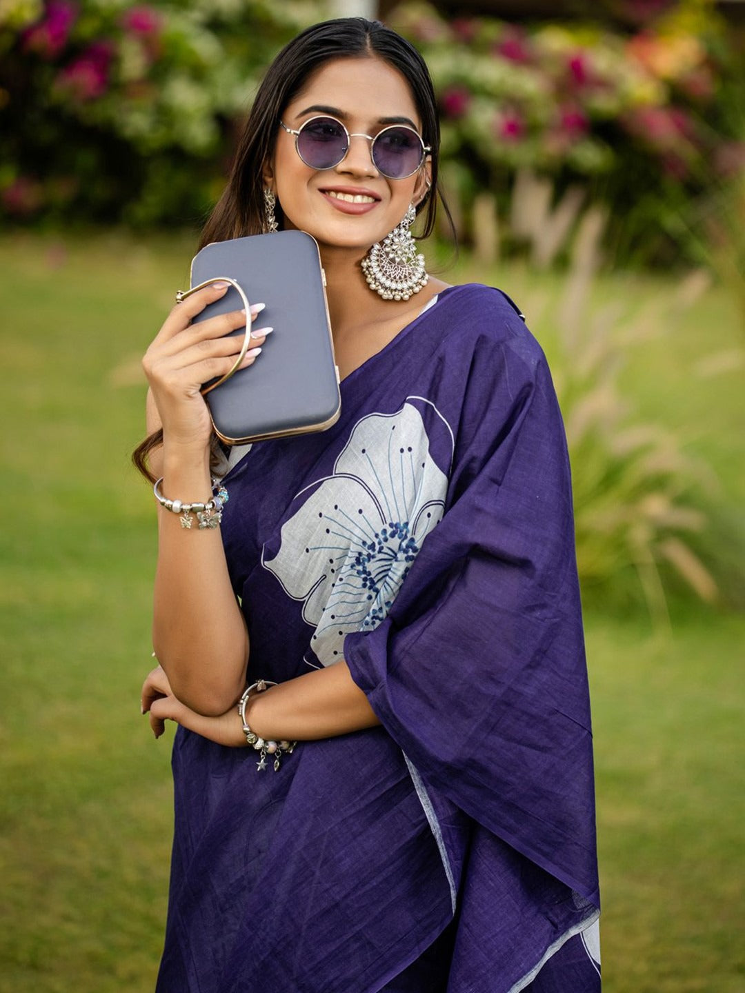 Blue Pure Soft Cotton Bagru Block Print Saree