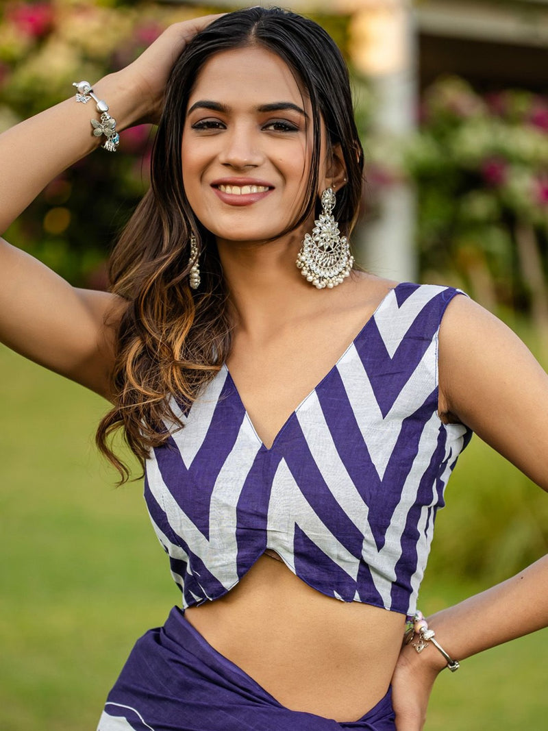 Blue Pure Soft Cotton Bagru Block Print Saree