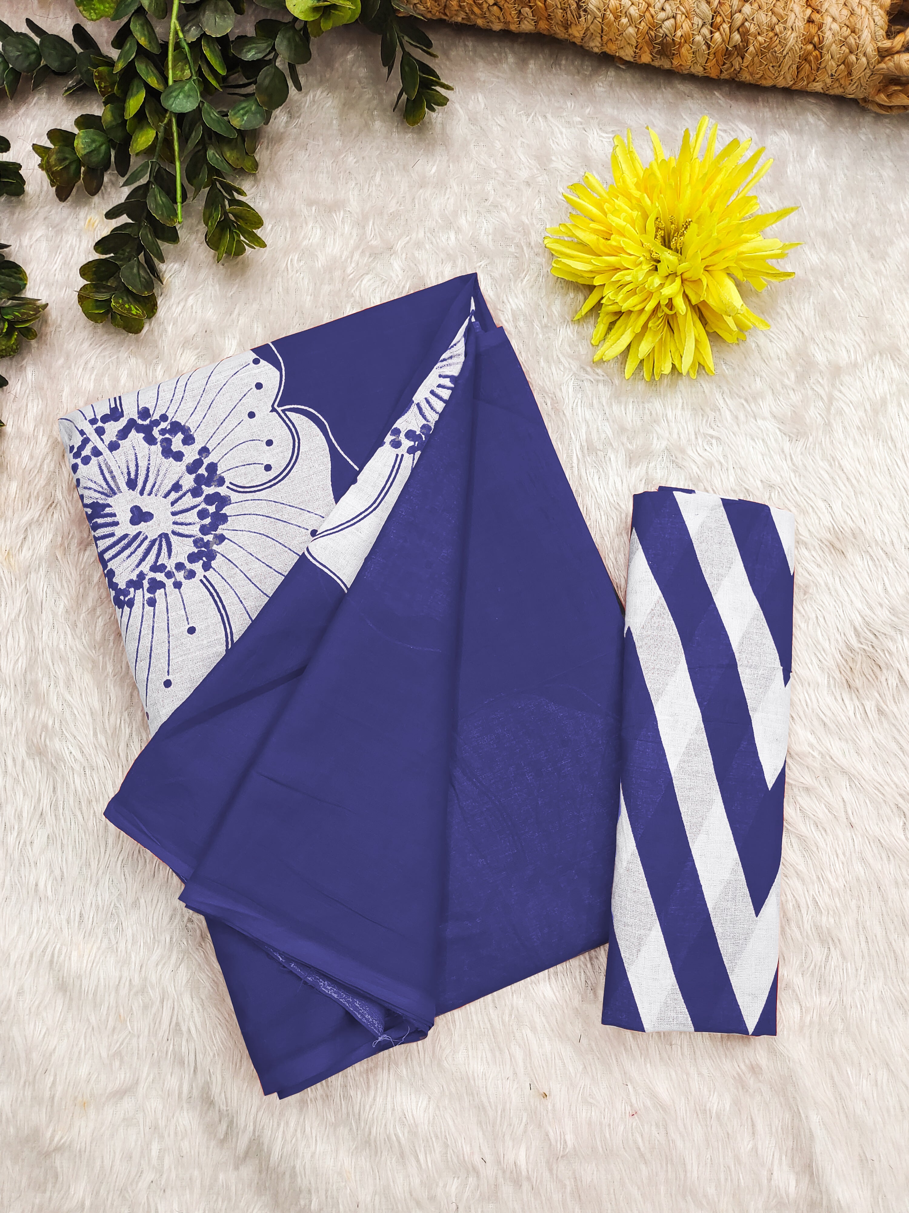 Blue Pure Soft Cotton Bagru Block Print Saree Cotton saree Anant Tex Exports Pvt.Ltd..