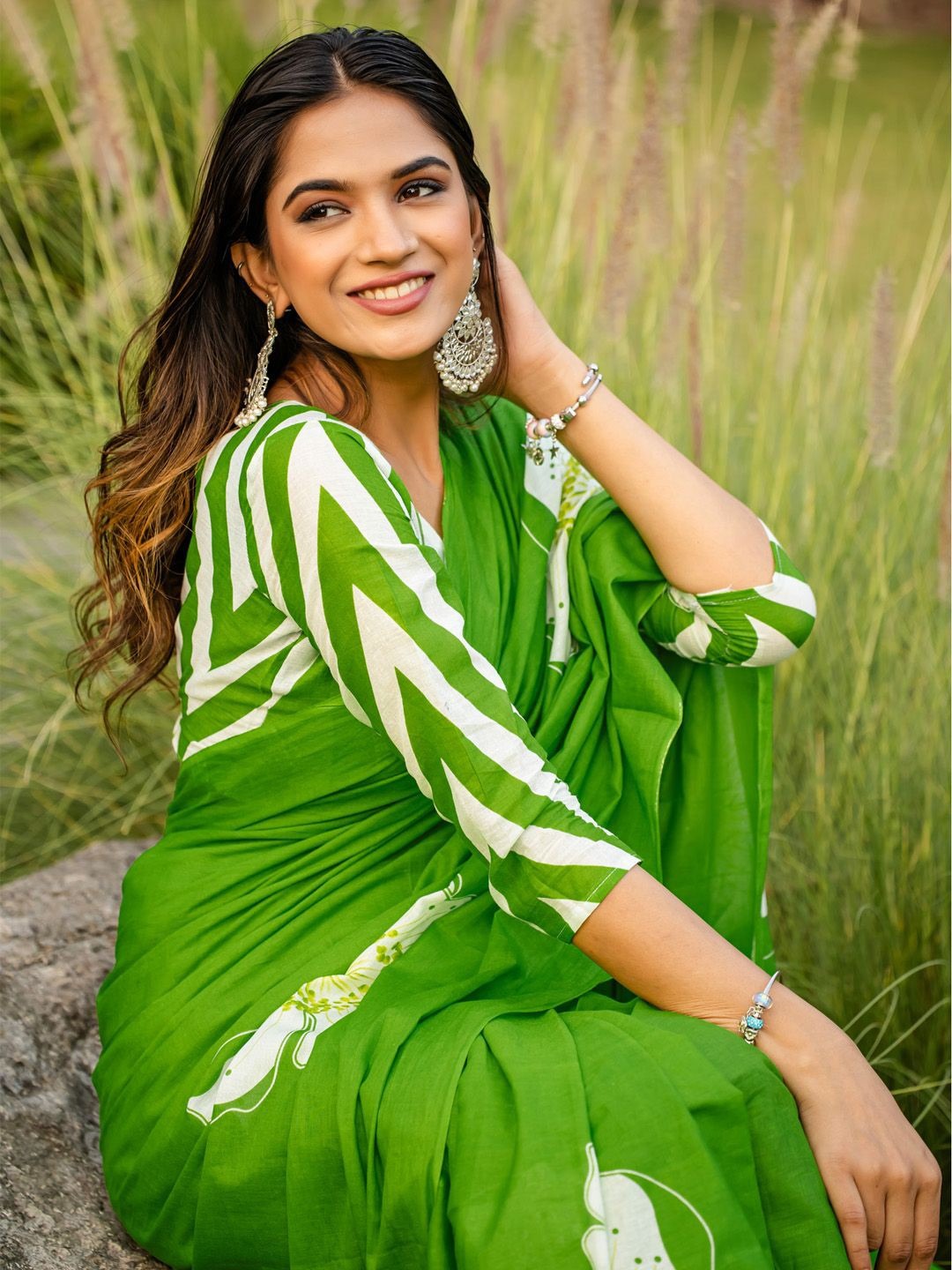 Green Pure Soft Cotton Bagru Block Print Saree Cotton saree Anant Tex Exports Pvt.Ltd..