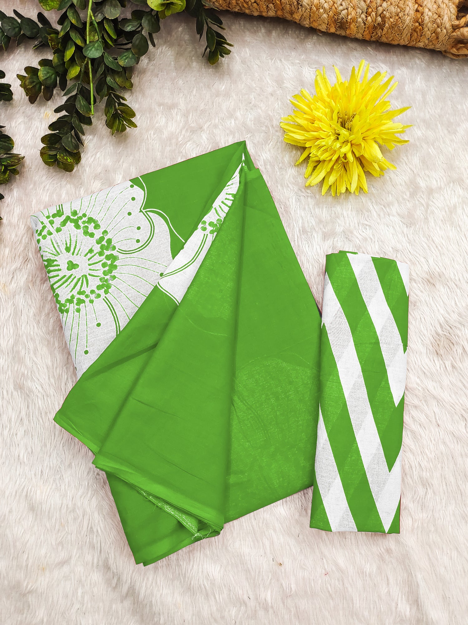 Green Pure Soft Cotton Bagru Block Print Saree Cotton saree Anant Tex Exports Pvt.Ltd..