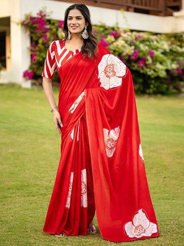 Red Pure Soft Cotton Bagru Block Print Saree