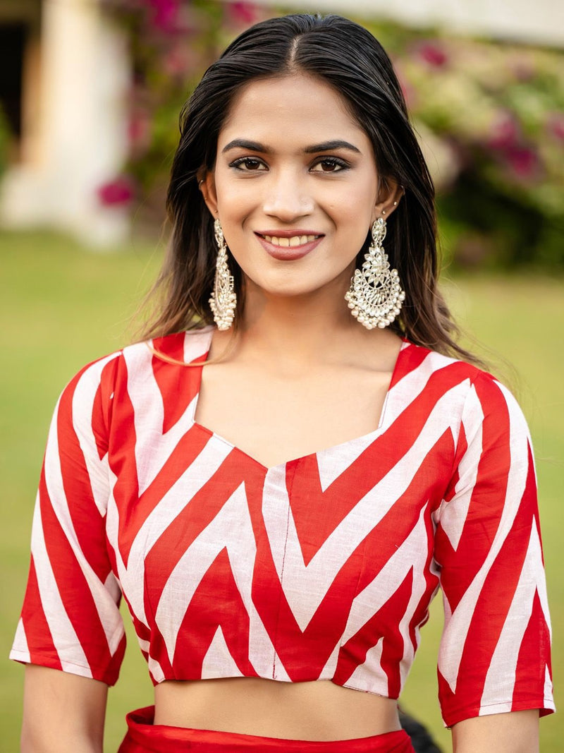 Red Pure Soft Cotton Bagru Block Print Saree