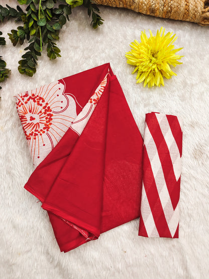 Red Pure Soft Cotton Bagru Block Print Saree Cotton saree Anant Tex Exports Pvt.Ltd..